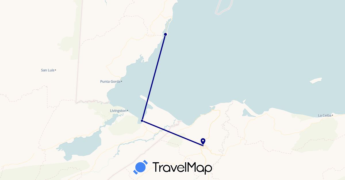 TravelMap itinerary: driving in Belize, Guatemala, Honduras (North America)